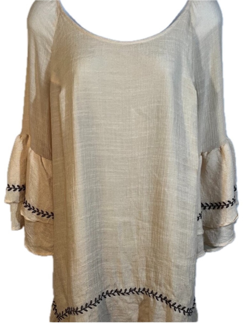 Oh Gussie! Women's Bell Sleeve Boho Top Cream Sz M